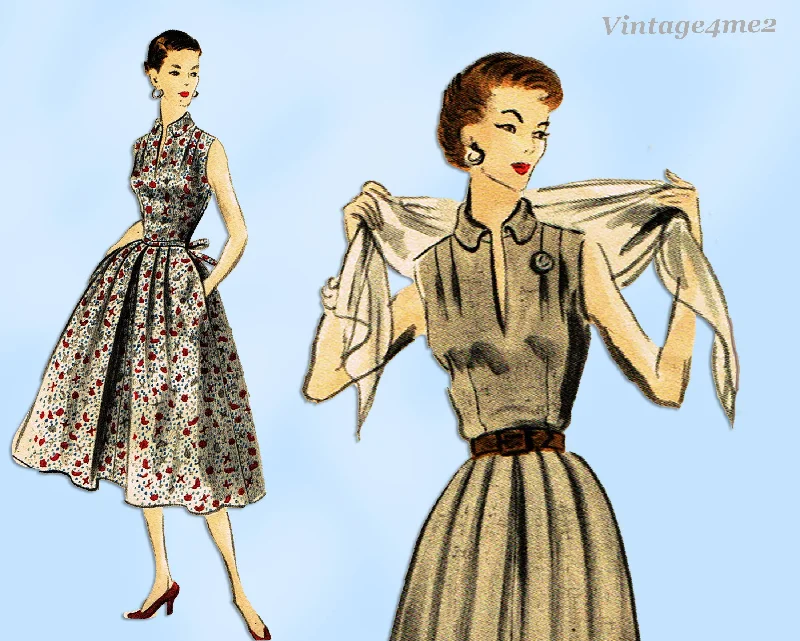 Vogue 7685: 1950s Misses Sleeveless Sun Dress Sz 34 B Vintage Sewing Pattern Casual Short Summer