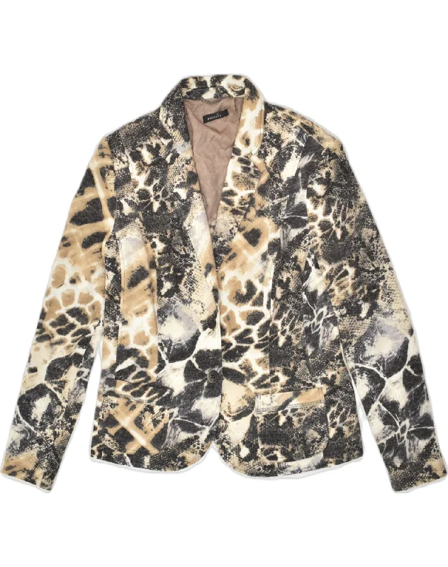 VINTAGE Womens Crazy Pattern 2 Button Blazer Jacket UK 16 Large Beige Rayon Fabric Velvet Fabric Corduroy Fabric