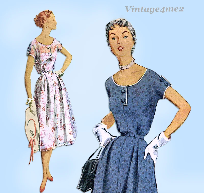 Simplicity 4668: 1950s Uncut Misses Street Dress Sz 34 B Vintage Sewing Pattern Tunics Running lightweight