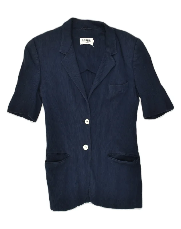ASPESI Womens Short Sleeve 2 Button Blazer Jacket UK 10 Small Navy Blue Faux Fur Jacket Real Fur Jacket Shearling Jacket