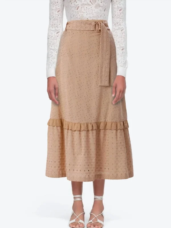 Margaret Eyelet Midi Skirt In Beige spandex blend skirt
