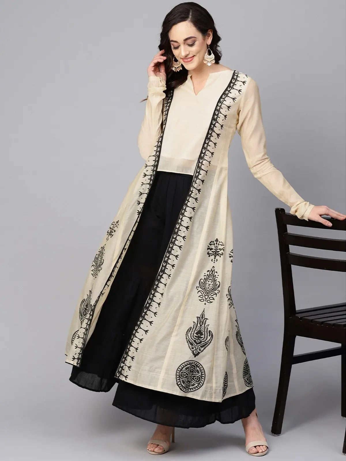 Printed Fake Jacket Kurta Notch Collar Jacket Peter Pan Collar Jacket Cowl Neck Jacket