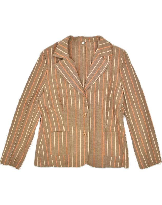 VINTAGE Womens 3 Button Blazer Jacket IT 48 XL Brown Striped Linen Denim Jacket Leather Jacket Suede Jacket