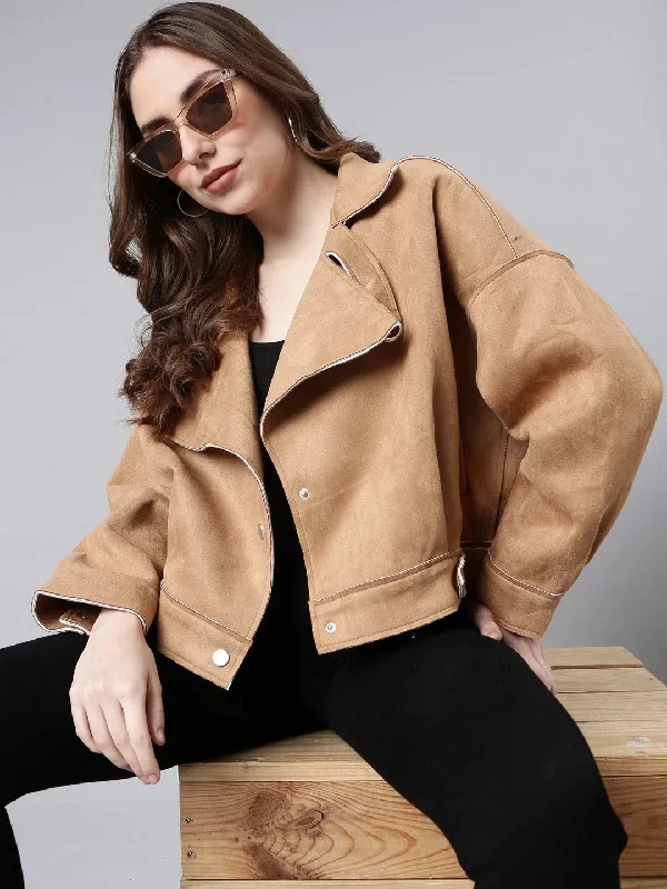 Women Solid Brown Tailored Jacket-6006-Brown Tailored Jacket Straight Jacket A-Line Jacket