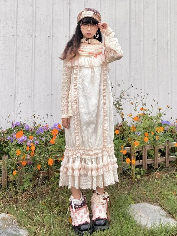 French Retro Ruffle Lace Embroidery Cami Dress【s0000003584】 Boatneck Modish Everyday