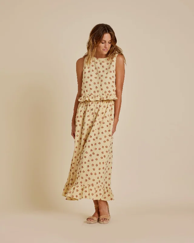 Rylee & Cru Oceanside Skirt in Lemon Daisies leather skirt durable