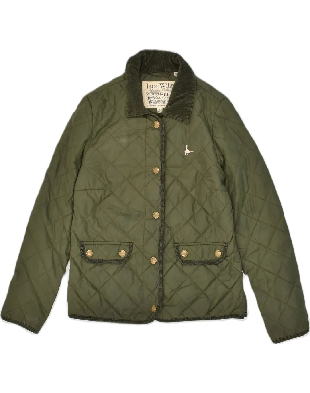 JACK WILLS Womens Quilted Jacket UK 10 Small  Khaki Nylon Corduroy Jacket Velvet Jacket Brocade Jacket