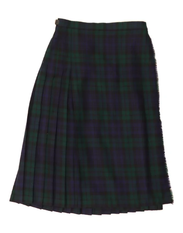 VINTAGE Womens High Waist Wrap Skirt UK 16 Large W28  Navy Blue Check corduroy skirt durable