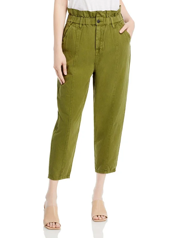 Womens Smocked Waistband High Rise Straight Leg Pants Casual Track Pants