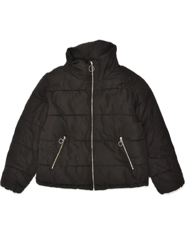 PULL & BEAR Womens Padded Jacket UK 10 Small Black Polyester Front Pockets Side Pockets Patch Pockets
