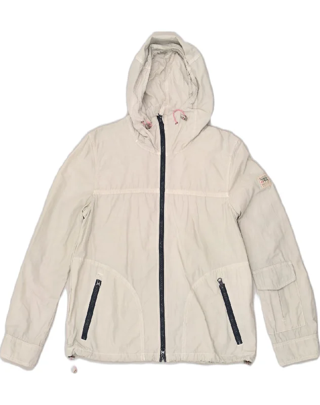 THINK PINK Womens Hooded Windbreaker Jacket UK 14 Medium Grey Nylon Ribbed Jacket Pleated Jacket Ruffled Jacket