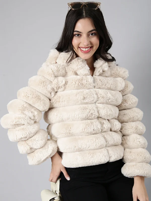 Women Solid Cream Tailored Jacket-CHN-183-Cream Embroidered Jacket Appliqued Jacket Beaded Jacket