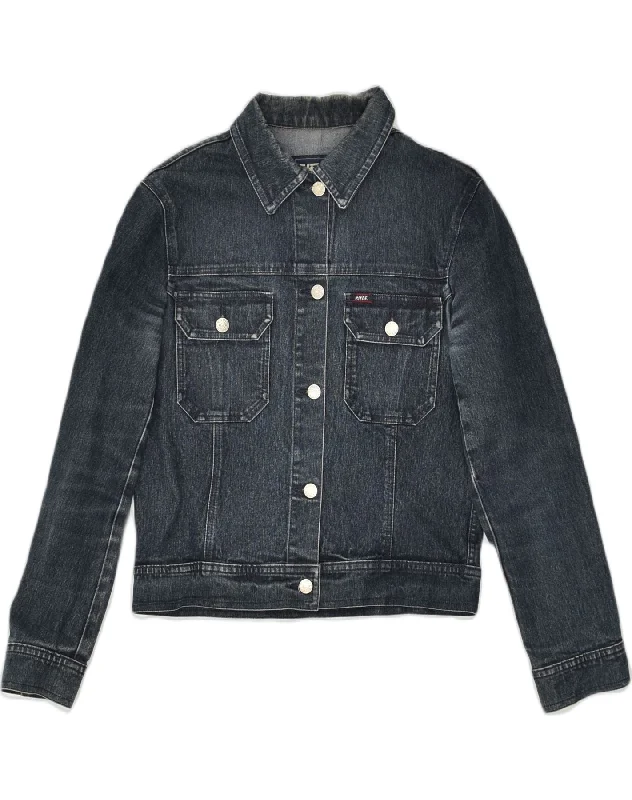 RIFLE Womens Denim Jacket UK 12 Medium Navy Blue Cotton Quilted Jacket Puffer Jacket Insulated Jacket