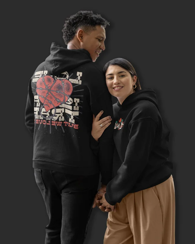 Valentine Hoodie: Black Hoodie with Ribbed Hem Stretchable Secure