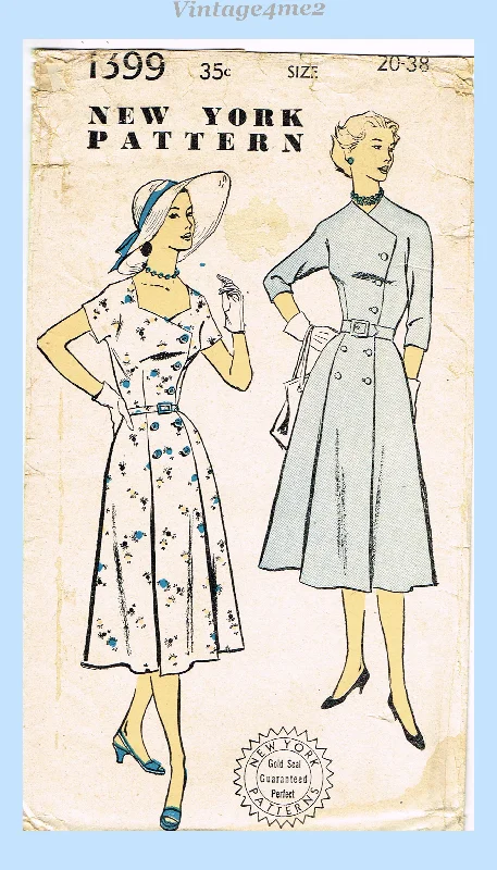 New York 1399: 1950s Uncut Misses Street Dress Sz 38 B Vintage Sewing Pattern Tunics Practical easy-care