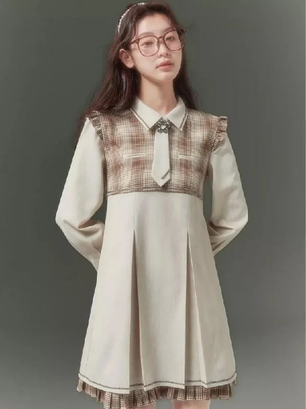 Fake two-piece college girl style dress【s0000003519】 Tunics Polka dots