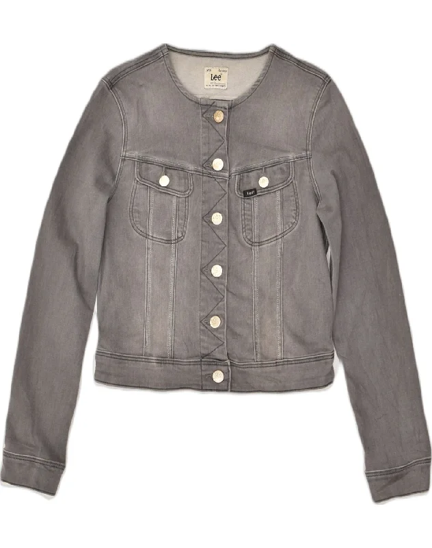 LEE Womens Denim Jacket UK 10 Small Grey Cotton Trench Coat Raincoat Waterproof Jacket