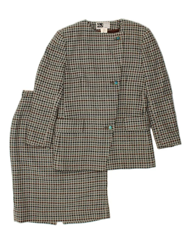 VINTAGE Womens 3 Button 2 Piece Skirt Set UK 32 XS W27 Grey Houndstooth chiffon skirt lightweight