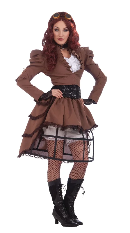 Womens Steampunk Vicky Hoop Skirt Adult Costume Female Uk Size 10 14 Halloween high slit skirt