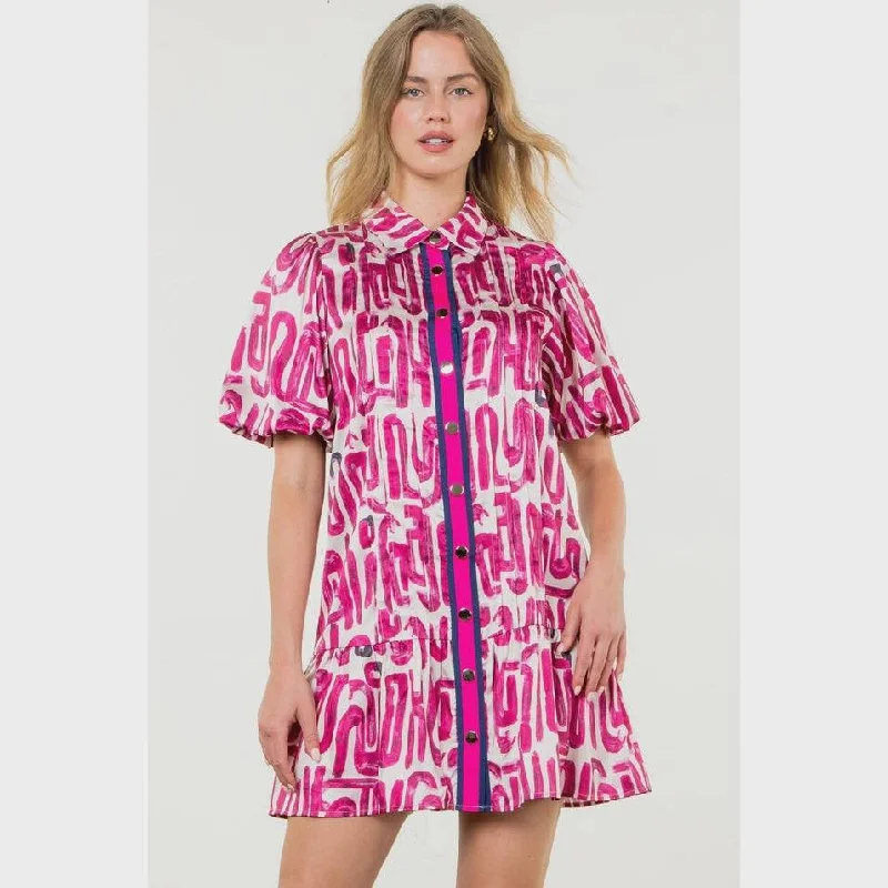 Brandy Button Up Print Dress Tunics Seasonal trendy