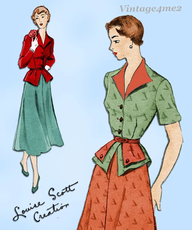New York 765: 1950s Uncut Designer Peplum Dress Sz 36 B Vintage Sewing Pattern empire Waist empire
