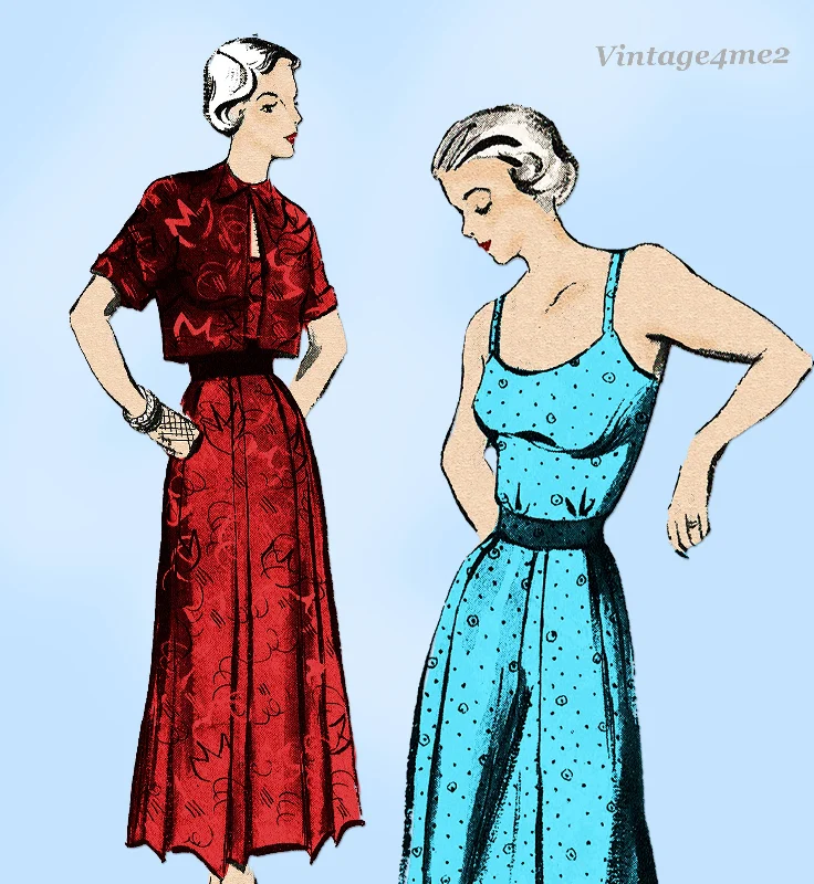 New York 687: 1950s Uncut Misses Sun Dress Sz 36 B Vintage Sewing Pattern Tunics Bridal satin