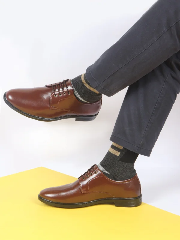 Men Brown Formal Dress Lace Up Derby Shoes With Cushioned Footbed For Office|Work Tunics Versatile all-occasion