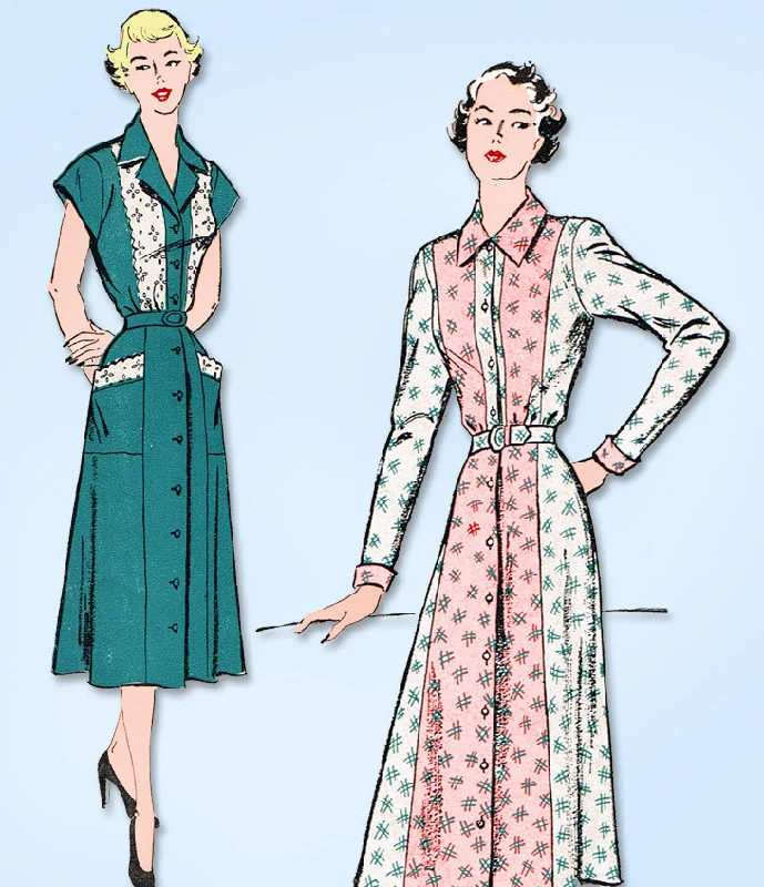 1950s Vintage New York Sewing Pattern 793 Uncut Misses Shirtwaist Dress Sz 34 B Tunics Office stylish