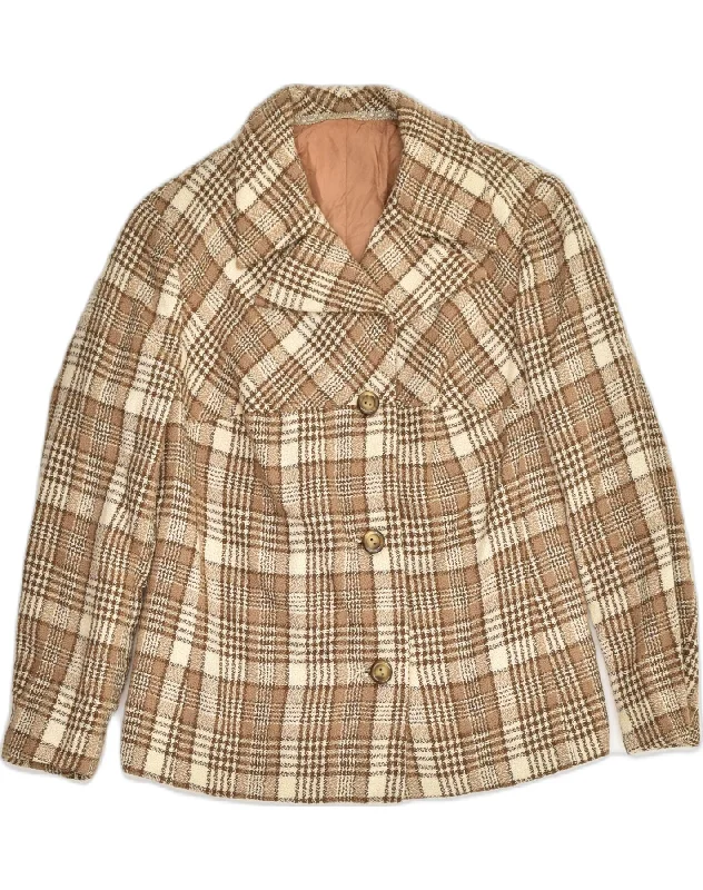 VINTAGE Womens 3 Button Blazer Jacket UK 12 Medium Brown Check Herringbone Jacket Checkered Jacket Solid Jacket
