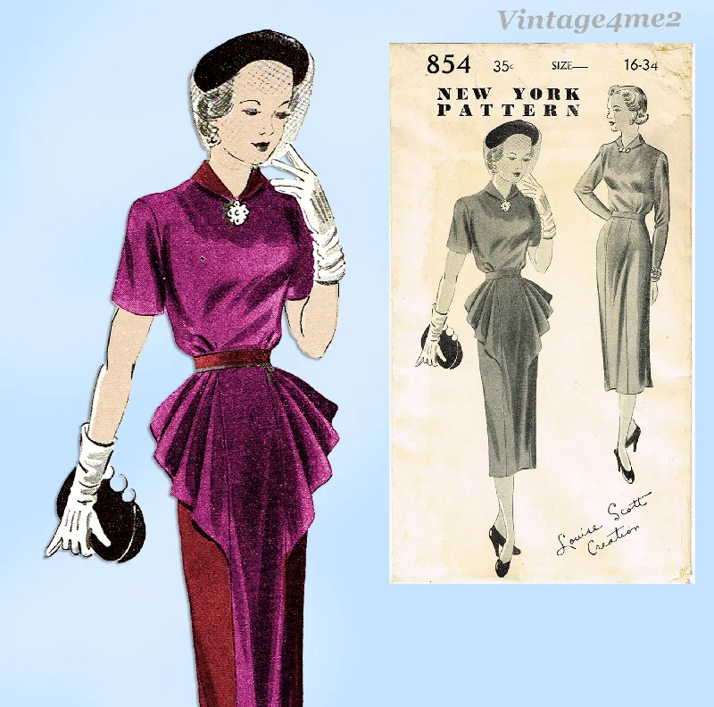 New York 854: 1950s Uncut Designer Cocktail Dress Sz 34 B Vintage Sewing Pattern Tunics Party sparkling