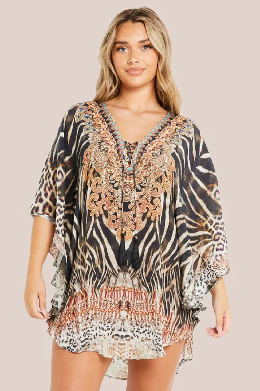 Aftershock London Animal Print Short Beach Dress Kaftan Pencil Office Professional
