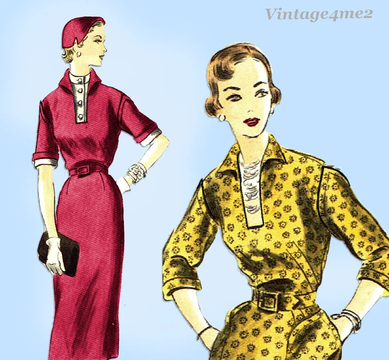 Vogue 7285: 1950s Stylish Misses Street Dress Size 32 B Vintage Sewing Pattern Tunics Denim casual