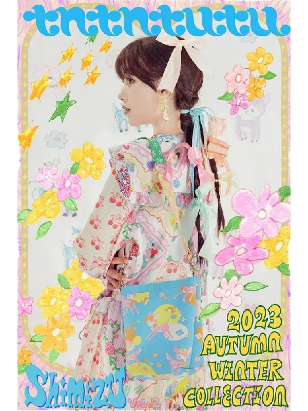Shimizu Illustration Bear & Girl Print Princess  A-line Dress【s0000003658】 Pencil Office Professional
