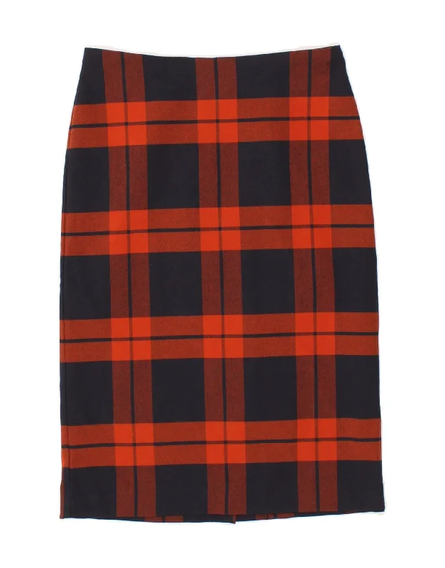 HOBBS Womens Straight Skirt UK 8 Small W28 Navy Blue Plaid denim skirt classic