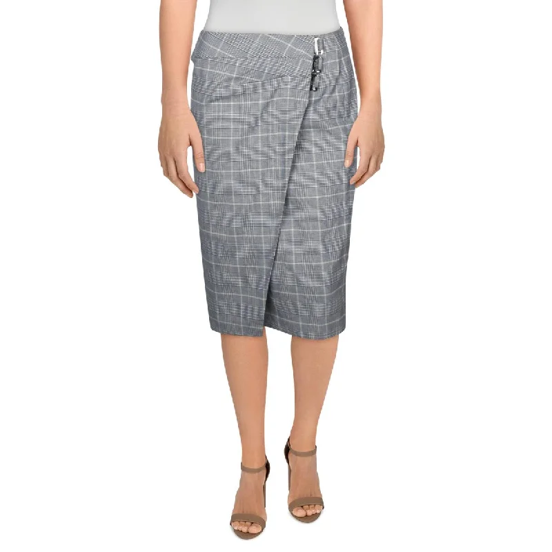Womens Plaid Above Knee Wrap Skirt leather skirt sleek