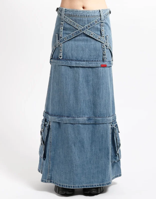 TRIPLE ZIP OFF SKIRT LIGHT DENIM cotton skirt soft