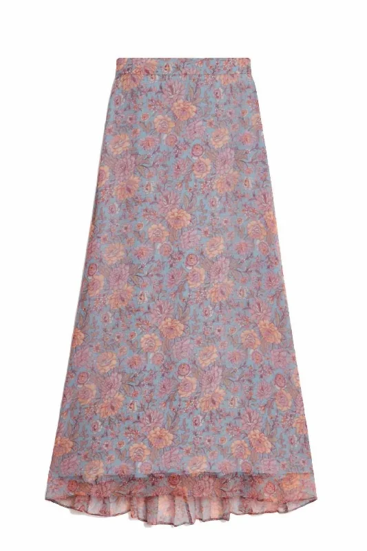 Isabella Skirt - Blue Garden Flowers In Floral wool skirt sturdy
