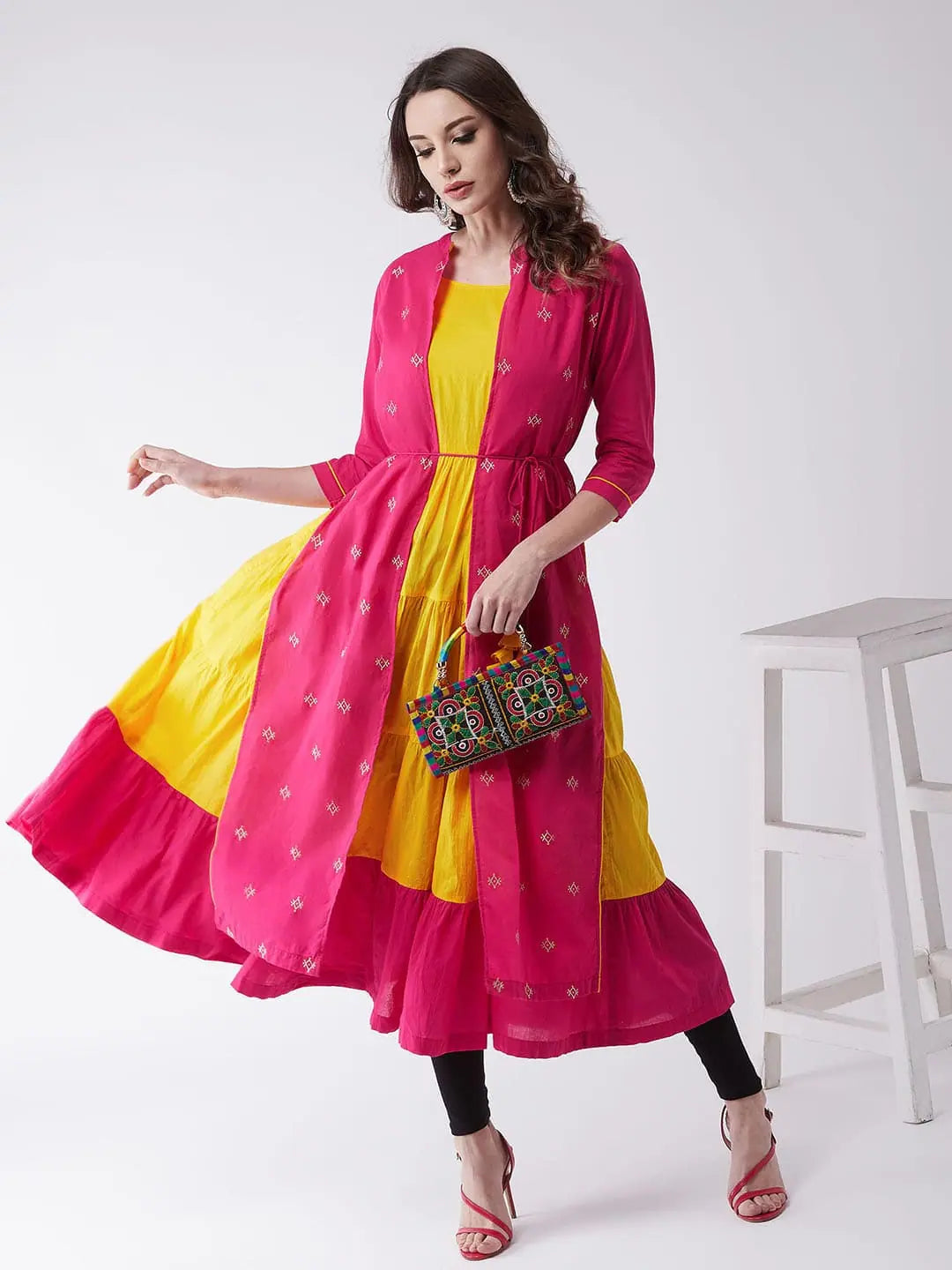 Tiered Kurta With Embroidered Jacket Wool Jacket Cashmere Jacket Tweed Jacket