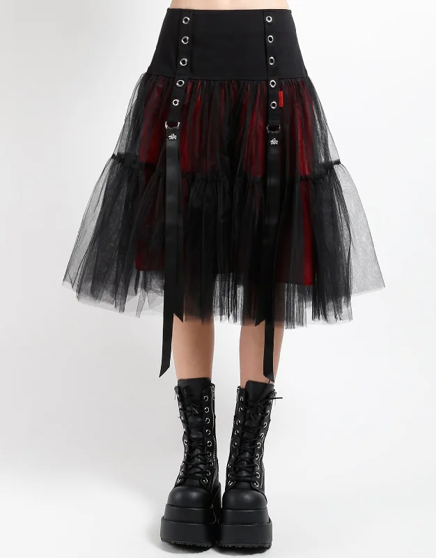 LONG RIBBON TULLE SKIRT RED denim skirt classic
