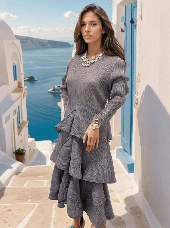 Grey 3D Ruffle Cascade Dress Tunics Favorite customer