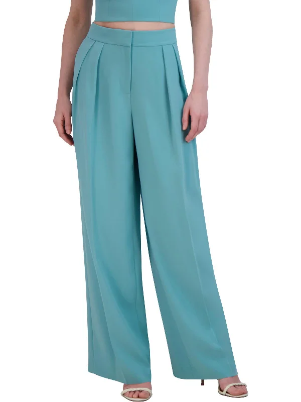 Womens Office Pleated Wide Leg Pants Casual Drawstring Pants