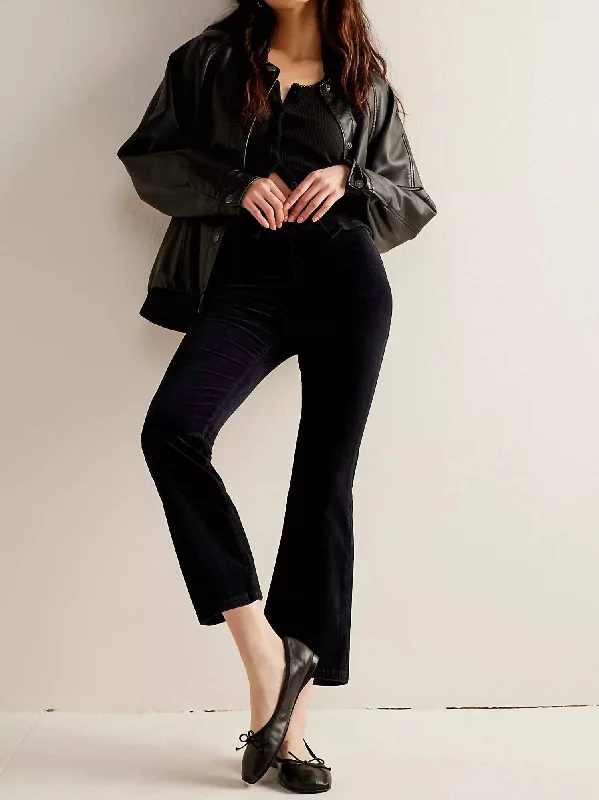 In My Feelings Velvet Crop Slim Flare Pants In Black Elegant Palazzo Trousers