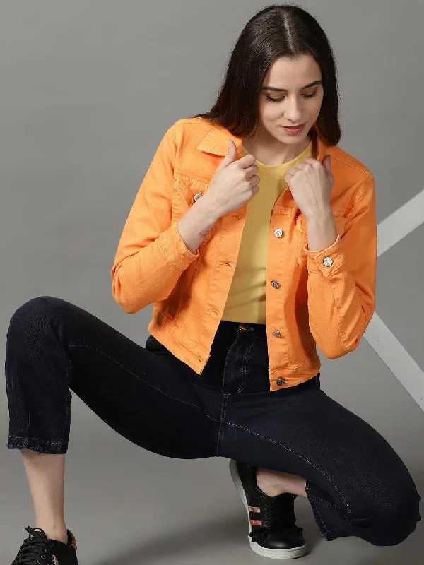 Women's Orange Solid Open Front Jacket-GZ-5577-Orange Trench Coat Raincoat Waterproof Jacket