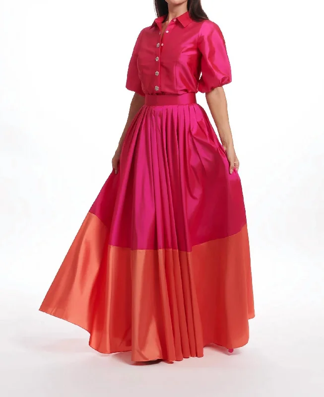 Two Tone Ball Skirt In Watermelon And Orange midi skirt versatile