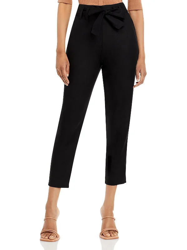 Womens Linen High Rise Straight Leg Pants Slim-Fit Khaki Pants