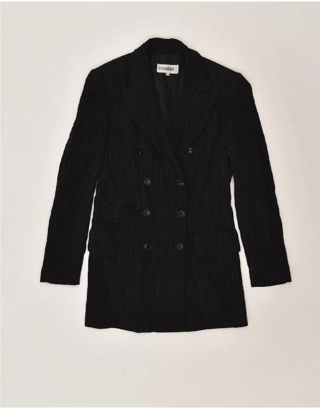 ICEBERG Womens Double Breasted Blazer Jacket IT 42 Medium Black Striped Chenille Jacket Brocade Jacket Lace Jacket
