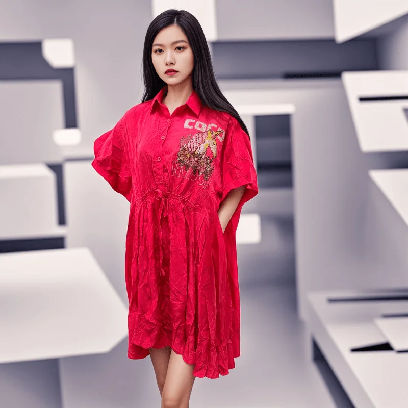 Swarovski-Embellished Hot Pink Unicorn Dress with Waist String - Cotton Fabric Tunics Stylish modern