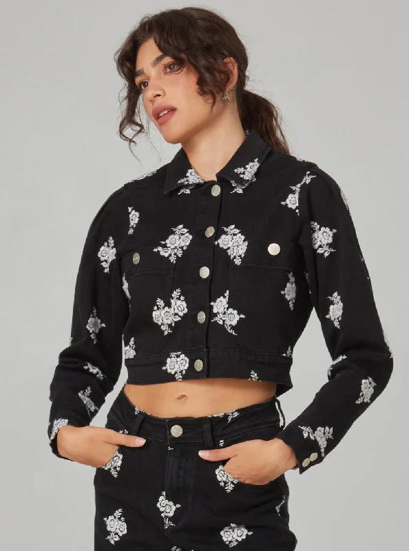 PARKER-BWF Jacket - Black White Flower Faux Fur Jacket Real Fur Jacket Shearling Jacket