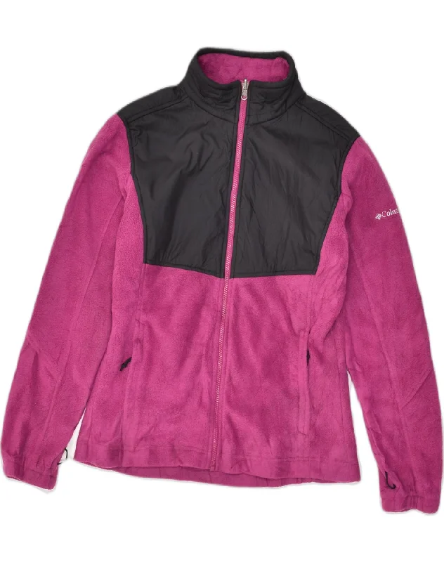 COLUMBIA Womens Fleece Jacket UK 16 Large Burgundy Colourblock Polyester Cotton Fabric Linen Fabric Terry Fabric