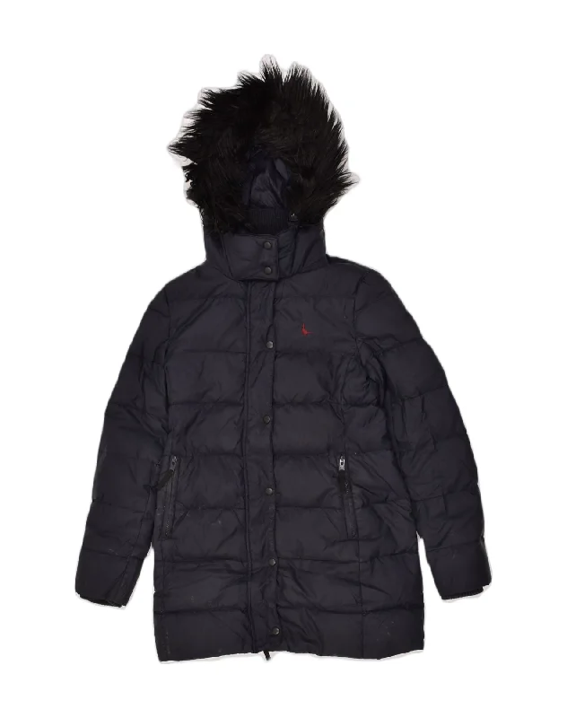 JACK WILLS Womens Hooded Padded Jacket UK 10 Small  Navy Blue Nylon Jacket Blazer Coat